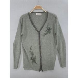 Sage Embroidered Floral Cardigan Cottagecore Boho Knit Sweater